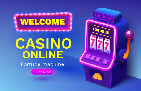 Casino 777 Banner Slots Machine Winner Jackpot Fortune Luck Вектор Стоковая Иллюстрация