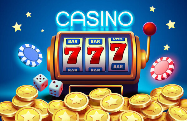 Casino slots machine winner, jackpot fortune of luck, 777 win banner. Vector