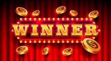 Kazanan çerçeve etiketi, slot makinası, gece Vegas. Vektör