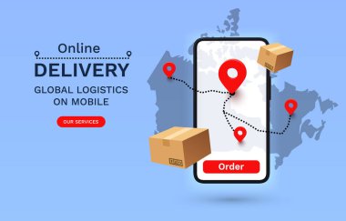 Online Delivery global logistics on mobile, delivery within the Canada. Vector