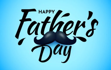 Bıyıklı ve kaligrafik harfli Babalar Günü afişi. Arkaplan, poster, şablon, satış, tanıtım, indirim, web sitesi sosyal medya, broşür, broşür için vektör ilülasyonu.