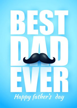 Bıyıklı ve kaligrafik harfli Babalar Günü afişi. Arkaplan, poster, şablon, satış, tanıtım, indirim, web sitesi sosyal medya, broşür, broşür için vektör ilülasyonu.