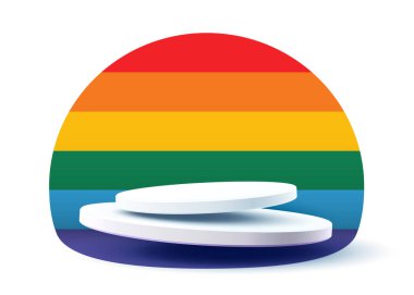 Podyum Gökkuşağı kurdelesi, lgbt bayrağı, çizgi rengi, festival günü. Vektör