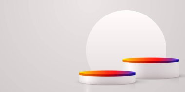 Abstract scene background. Cylinder podium on white background. Product presentation, mock up, show cosmetic product, Podium, stage pedestal or platform. Vector illustration