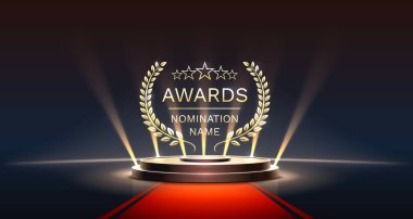 Ödül adaylığı podyumu, altın ödül töreni, sahne yıldızı töreni. Vektör