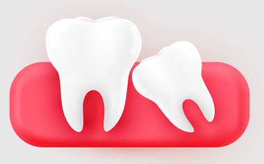 Sakızlı diş, arka planda üç boyutlu diş çizimi. Vektör illüstrasyonu