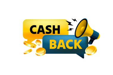 Cash Back etiketi, indirim kuponu çıkartması, bilgi mesajı. Vektör