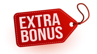 Kırmızı fiyat etiketi ve ekstra ikramiye mesajı. İzole grafik öğesi. Vektör illüstrasyonu