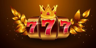 Altın kumar makinesi ikramiyeyi kazandı. 777 Büyük Kazanç konsepti. Kumarhane ikramiyesi. Vektör illüstrasyonu