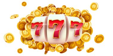 Kumar makinesi büyük ikramiyeyi kazandı. 777 Büyük Kazanç konsepti. Kumarhane ikramiyesi. Vektör illüstrasyonu