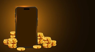 Uçan paralı akıllı telefon. Mobil yatırım konsepti. Vektör illüstrasyonu