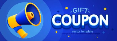 Hediye kuponu şablonu. Özel indirimli fatura düzeni. Gerçekçi megafon hoparlörü ve tanıtım metni tasarımı. Vektör illüstrasyonu