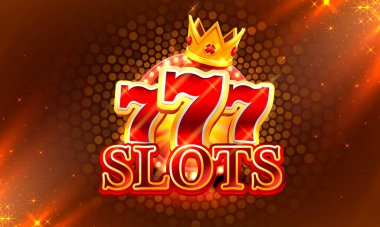 Kırmızı arka planda 777 numaralı büyük kumar makineleri var. Vektör