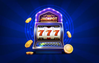 Casino slots machine winner, jackpot fortune of luck, 777 win banner. Vector illustration