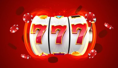 Kumar makinesi büyük ikramiyeyi kazandı. 777 Büyük Kazanç konsepti. Kumarhane ikramiyesi. Vektör illüstrasyonu