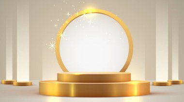 Soyut podyum sahnesi arka planı. Ürün sunumu, modelleme, kozmetik ürünler. Sahne kaidesi ya da platformu. Vektör illüstrasyonu