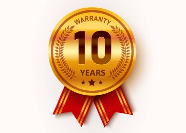 10 Yıl Garanti. Garanti belgesi. Kurdeleli altın madalya. Vektör İllüstrasyonu.