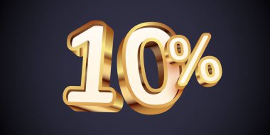 Yüzde 10 indirim. 3D altın numara 10. Satış afişi ve poster. Vektör illüstrasyonu.