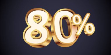Yüzde 80 indirim. 3D altın numara 80. Satış afişi ve poster. Vektör illüstrasyonu.