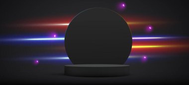 Soyut neon sahne arkaplanı. Ürün sunumu, modelleme, kozmetik ürünler, podyum, sahne kaidesi veya platformu. Vektör illüstrasyonu