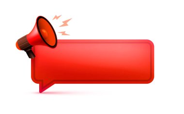 Megafon mesaj 3D simgesi, konuşma sesli sohbet. Vektör illüstrasyonu