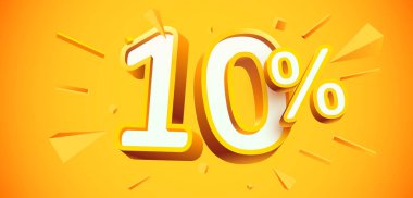 Yüzde 10 indirim. 3D numara 10. Satış afişi. Vektör illüstrasyonu.