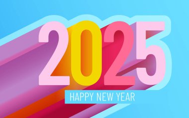 Mutlu 2025 seneleri. Bayram posteri ya da afiş tasarımı. Vektör illüstrasyonu