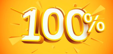 Yüzde yüz indirimli. 3D numara 100. Satış afişi. Vektör illüstrasyonu.