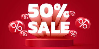 50 percent Off. Discount creative composition. Mega Sale. Vector illustration.