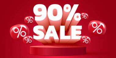 90 percent Off. Discount creative composition. Mega Sale. Vector illustration.