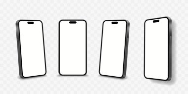 Akıllı telefon modeli, 3D telefon, şeffaf arka plan. Vektör illüstrasyonu 