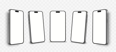 Akıllı telefon modeli, 3D telefon, şeffaf arka plan. Vektör illüstrasyonu 