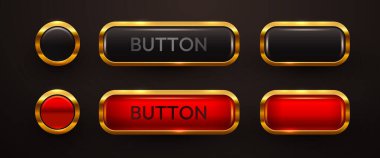 Lüks düğme ayarlandı. Parlak altın düğmeler. Vektör illüstrasyonu