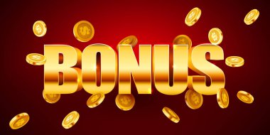 Düşen altın paralarla ikramiye. Nakit mi yoksa ödül konsepti mi? Vektör illüstrasyonu