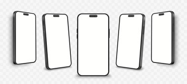 Akıllı telefon modeli, 3D telefon, şeffaf arka plan. Vektör illüstrasyonu 