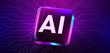 Devre kartında parlak bir yapay zeka çipi var. Teknoloji geçmişi. Teknik bg 'de işlemci. Ana kartta bilgisayar mikroçipi var. Vektör illüstrasyonu