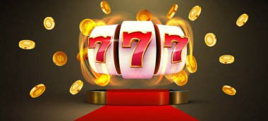 Kumar makinesi büyük ikramiyeyi kazandı. 777 Büyük Kazanç konsepti. Kumarhane ikramiyesi. Vektör illüstrasyonu