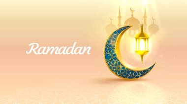 Ramazan kapak kartı, arka planda cami gece görüşü. El yazısıyla tebrik kartı. Vektör illüstrasyonu