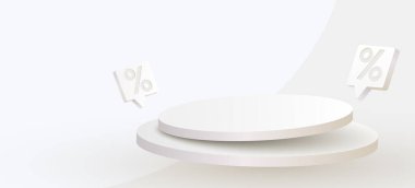 Beyaz indirimli satış podyumu. Özel teklif kompozisyonu. Vektör illüstrasyonu