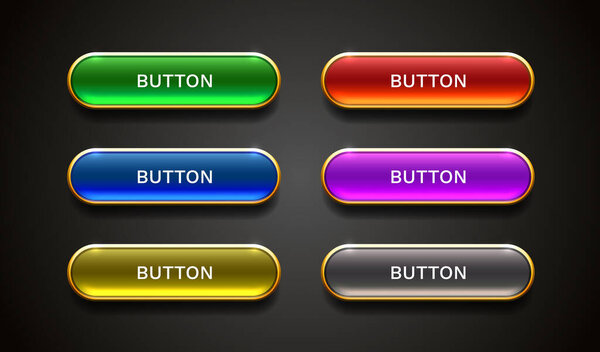 Light button, frame label, event bar casino, gold buttons with color. Vector