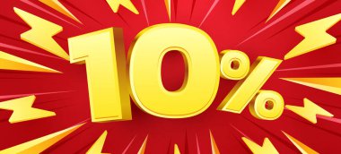 Yüzde 10 indirim. 3D numara 10. Satış afişi. Vektör illüstrasyonu.
