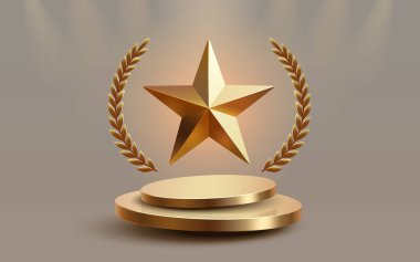 Ödül adaylığı podyumu, altın ödül töreni, sahne yıldızı töreni. Vektör