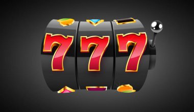 Kumar makinesi büyük ikramiyeyi kazandı. 777 Büyük Kazanç konsepti. Kumarhane ikramiyesi. Vektör illüstrasyonu