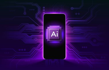 Ai çip telefon, yenilik teknolojisi, ai sanat teknolojisi. Vektör