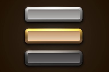 Altın, gümüş, siyah çerçeve etiketi, olay çubuğu düğmesi, altın tabela. Vektör illüstrasyonu