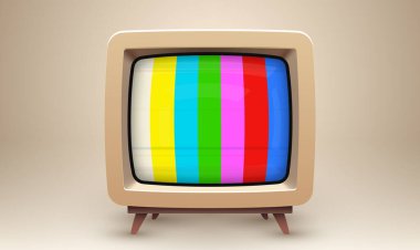 Çizgili Test Desenli Gerçekçi Vektör Vintage TV seti. Retro TV. Vektör illüstrasyonu