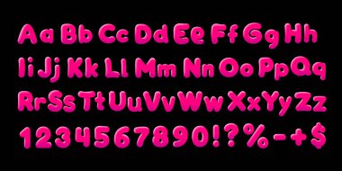 Sakız fontu, fırça şekeri. İngiliz alfabesi ve sayı işaretleri. Vektör