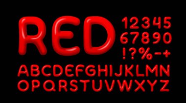 Kırmızı yazı tipi, fırça şekeri. İngiliz alfabesi ve sayı işaretleri. Vektör