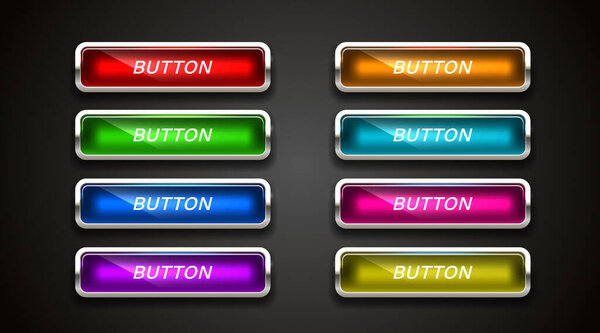 Light button, frame label, event web bar, buttons with color. Vector