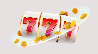 Kumar makinesi büyük ikramiyeyi kazandı. 777 Büyük Kazanç konsepti. Kumarhane ikramiyesi. Vektör illüstrasyonu